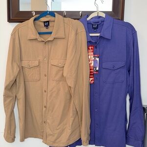 NWT GAP Tan & Blue Button-Up Shirt Size XL
